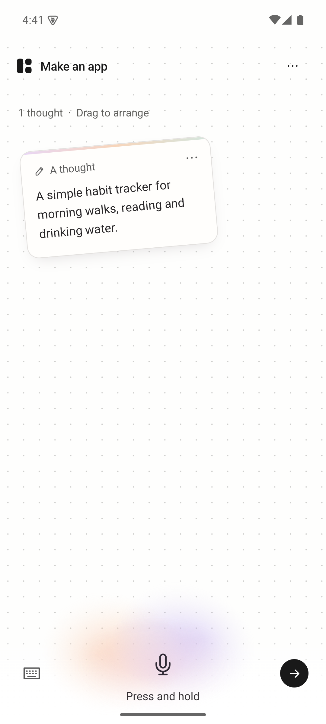 The Make an app canvas in the Android app.